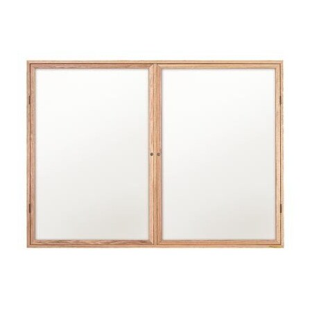 United Visual Products 48"x36" 2-Door Wet/Dry Erase, White Porcelain/Lt Oak Frame UV853D-LTOAK-WHTPORC